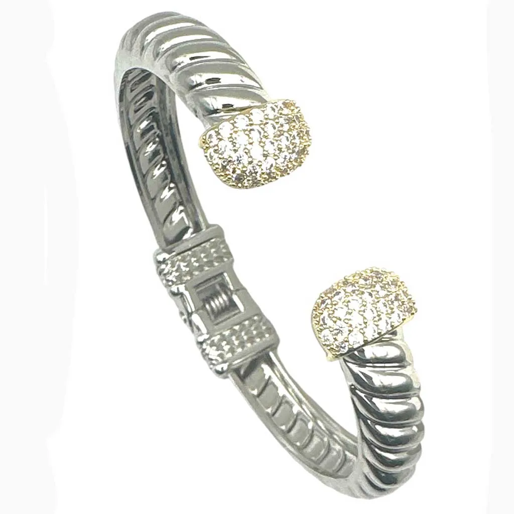 SILVER GOLD CUFF BANGLE CLEAR CZ STONES ( 9803 B ) sold by Oh My Jewelry