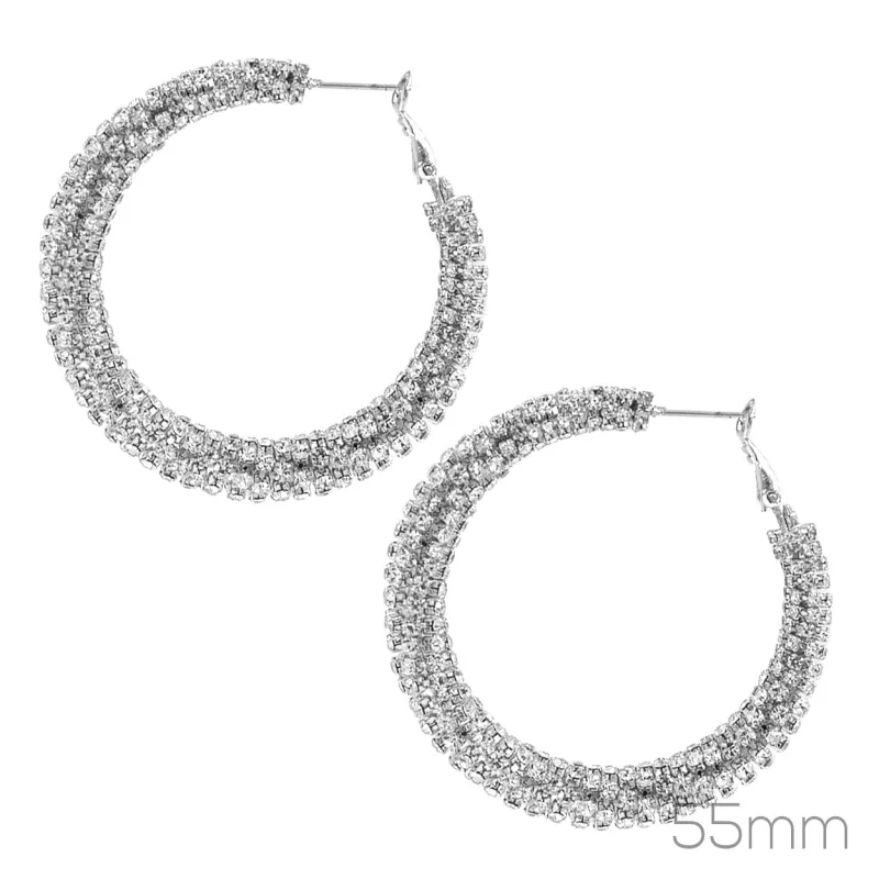 SILVER HOOP EARRINGS CLEAR STONES ( 27404 55 CRS ) made by Rebecca Minkoff