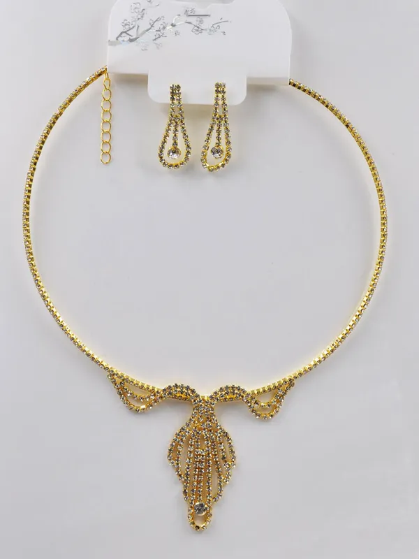 GOLD CHOKER NECKLACE SET CLEAR STONES ( 261005 GNE ) made by Oh My Jewelry