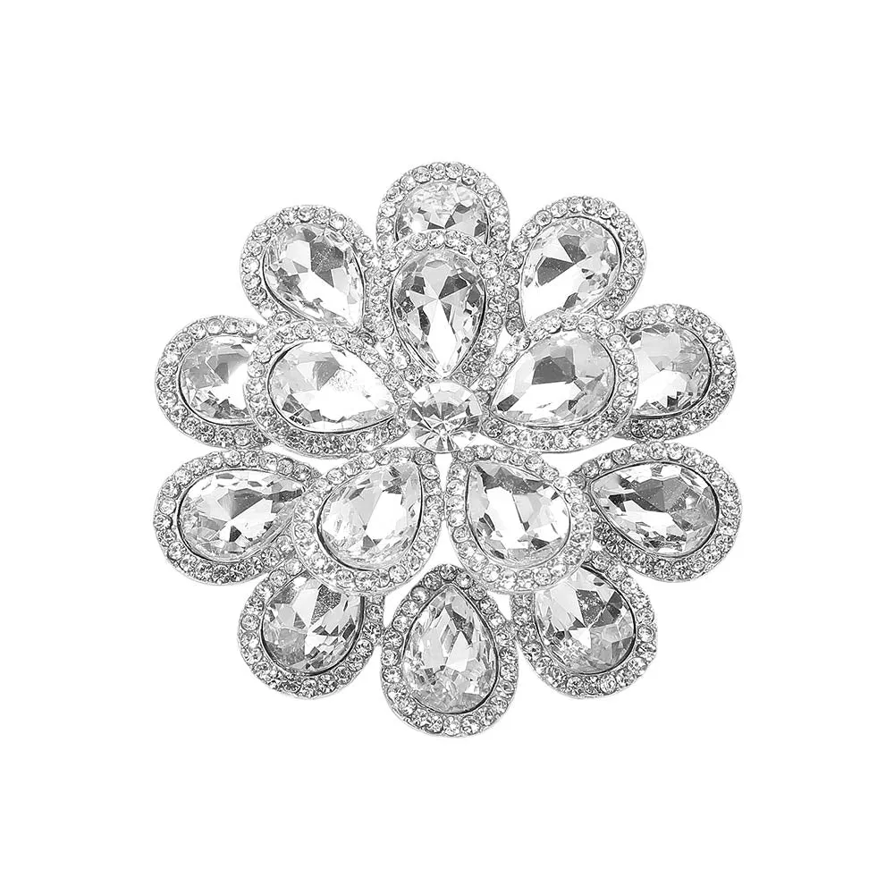 SILVER CLEAR FLOWER BROOCH ( 1617 SCL ) sold by Oh My Jewelry