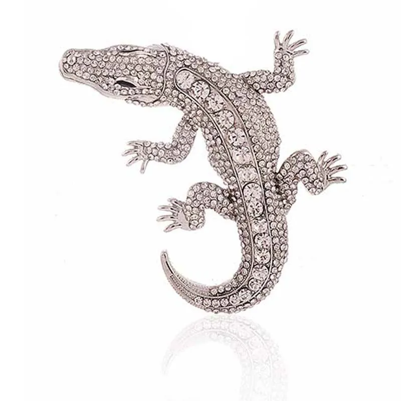 SILVER CLEAR ALIGATOR BROOCH ( 1626 SCL ) made by Oh My Jewelry