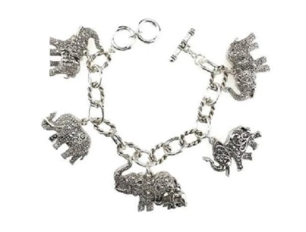Silver Filigree 2 Sided Elephant Toggle Charm Bracelet ( 9062 AS ) made by Oh My Jewelry