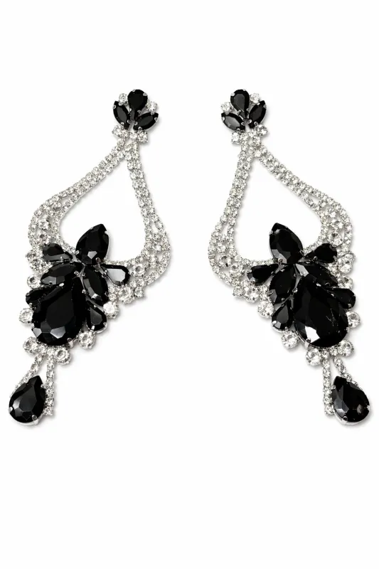 LARGE BLACK CLEAR CHANDELIER EARRINGS BLACK STONES ( 2679 BKCL ) made by Oh My Jewelry