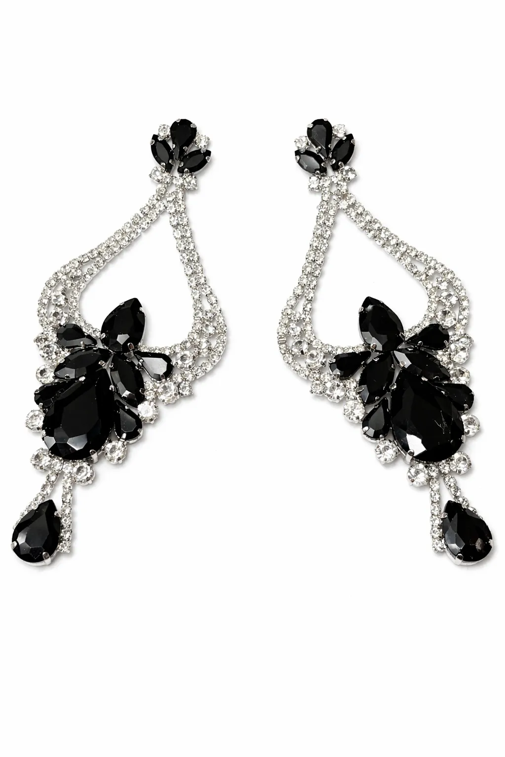 LARGE BLACK CLEAR CHANDELIER EARRINGS BLACK STONES ( 2679 BKCL ) sold by Oh My Jewelry