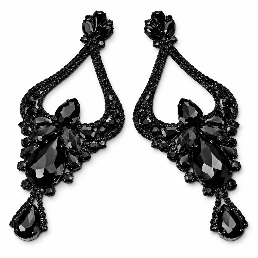 LARGE BLACK CHANDELIER EARRINGS BLACK STONES ( 2679 JET ) sold by Oh My Jewelry