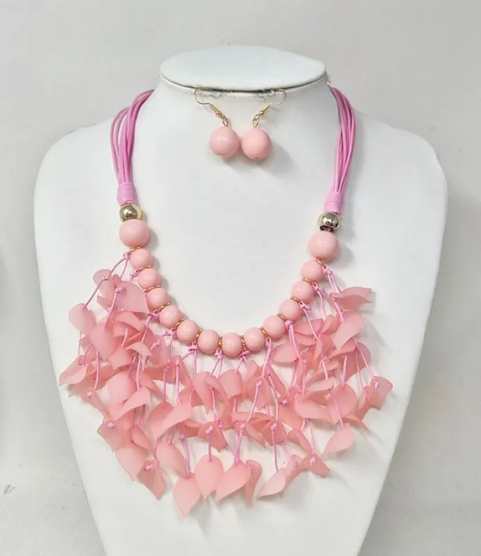 GOLD PINK NECKLACE SET ( 11389 GPK ) made by Oh My Jewelry