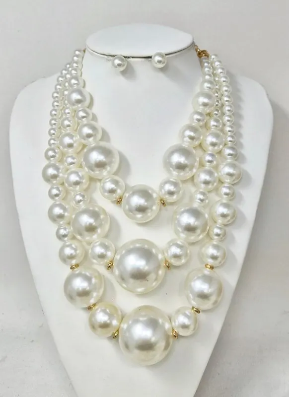 GOLD CREAM PEARL NECKLACE SET ( 11369 GCR ) made by Oh My Jewelry