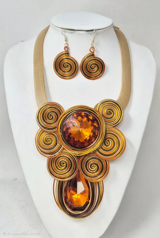GOLD ORANGE NECKLACE SET ( 11327 GOR ) made by Oh My Jewelry