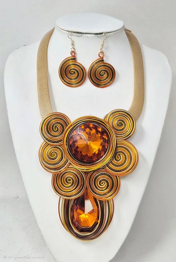 GOLD ORANGE NECKLACE SET ( 11327 GOR ) sold by Oh My Jewelry