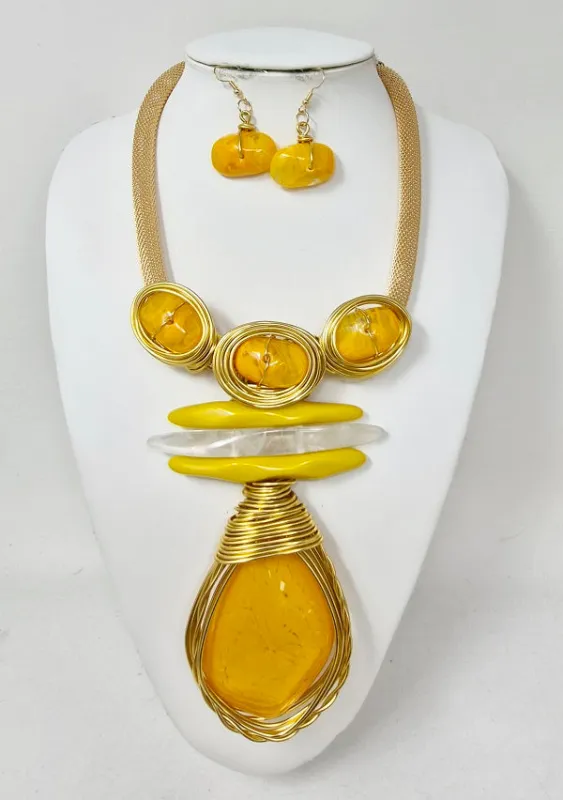 GOLD YELLOW NECKLACE SET ( 11322 GYE ) made by Oh My Jewelry