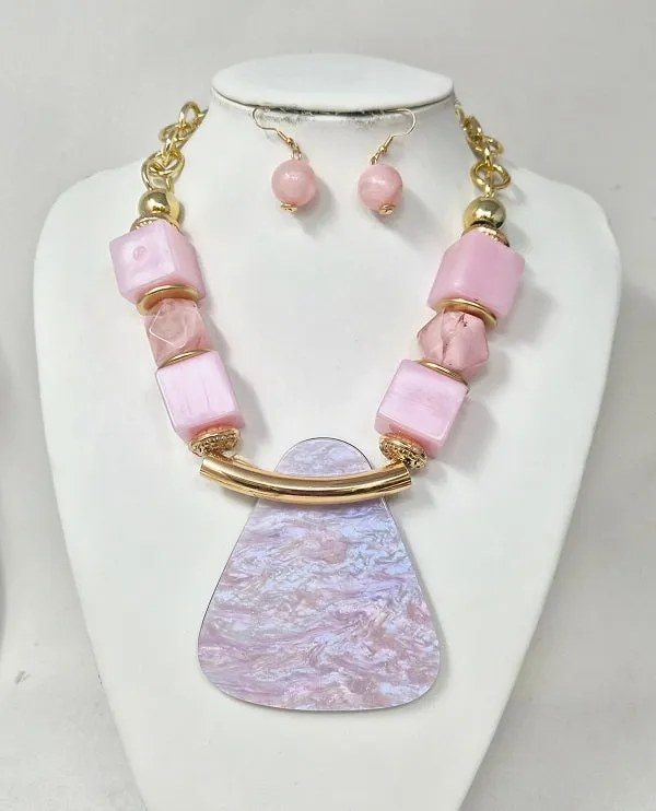 GOLD PINK NECKLACE SET ( 11290 GPK ) sold by Oh My Jewelry
