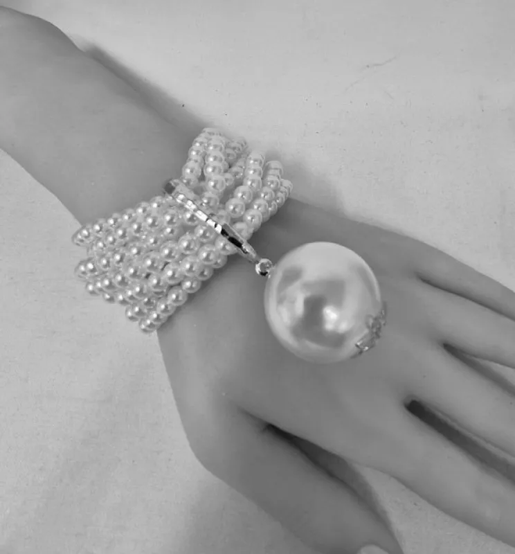 SILVER WHITE PEARL BRACELET ( 11381 RWH ) made by Oh My Jewelry