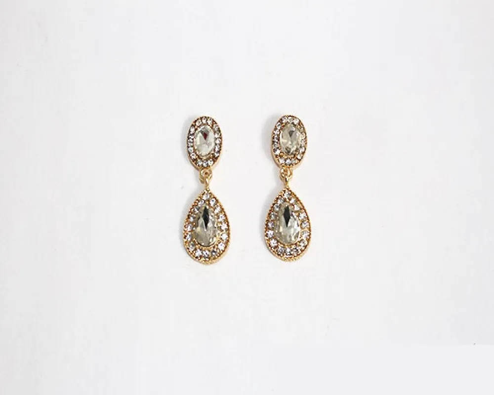 GOLD CLEAR DANGLING EARRINGS ( 1967 GCRY ) made by Oh My Jewelry