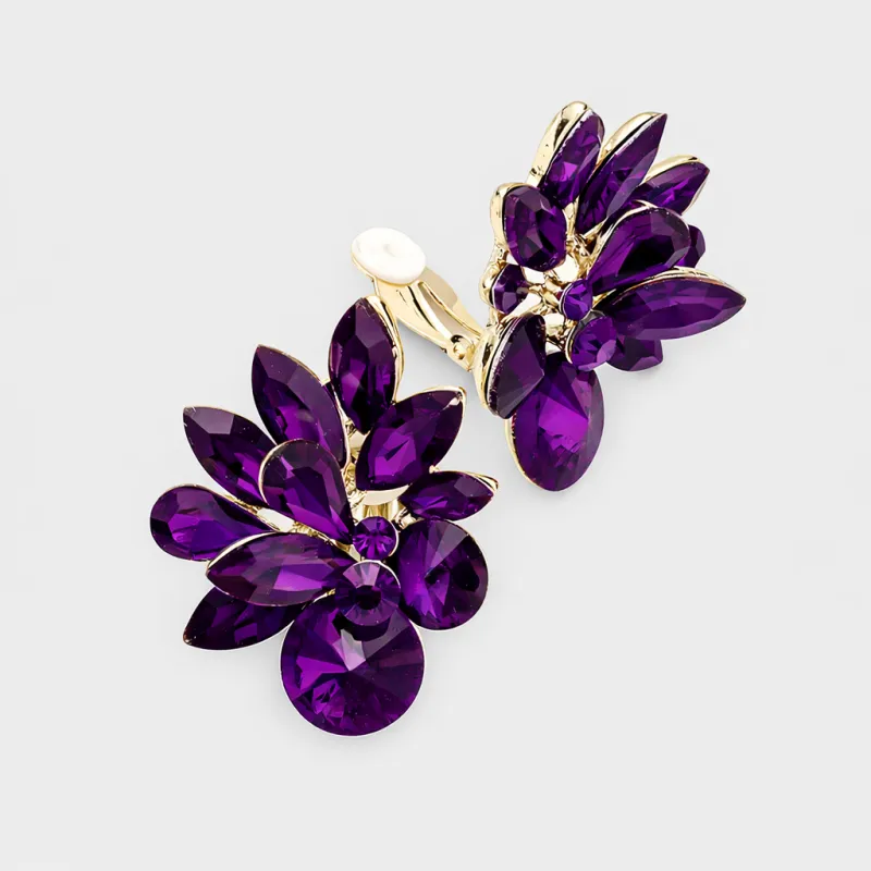 GOLD DARK PURPLE CLIP ON EARRINGS ( 1272 DPL ) made by Oh My Jewelry