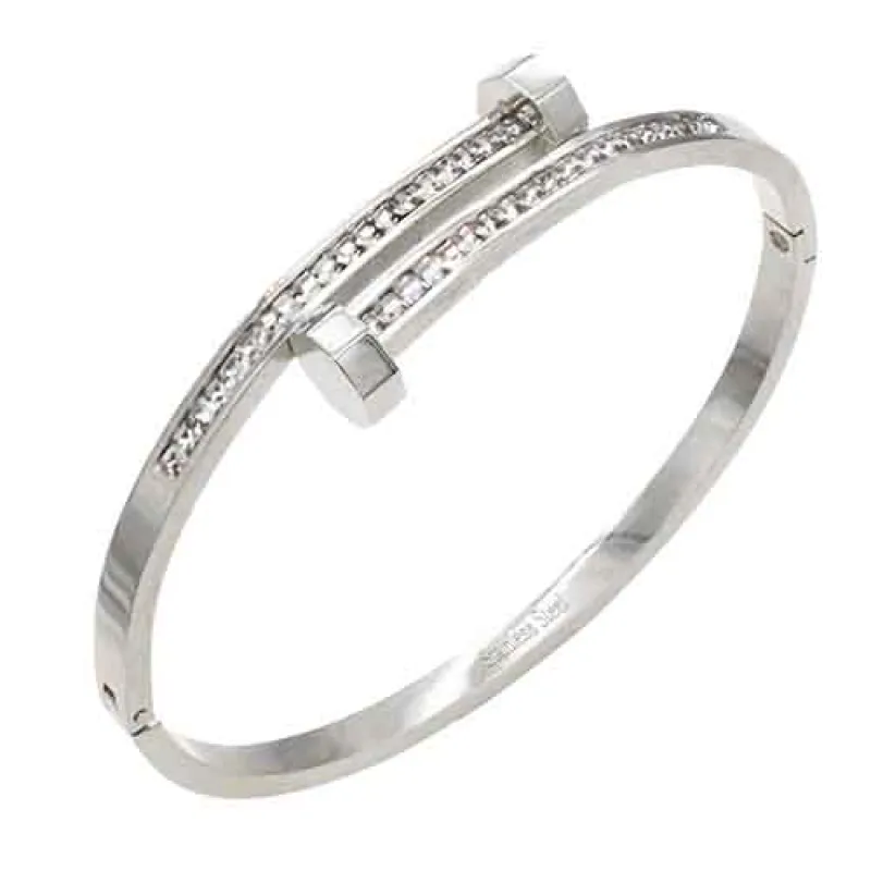 SILVER STAINLESS STEEL BANGLE ( 752 S ) made by Oh My Jewelry