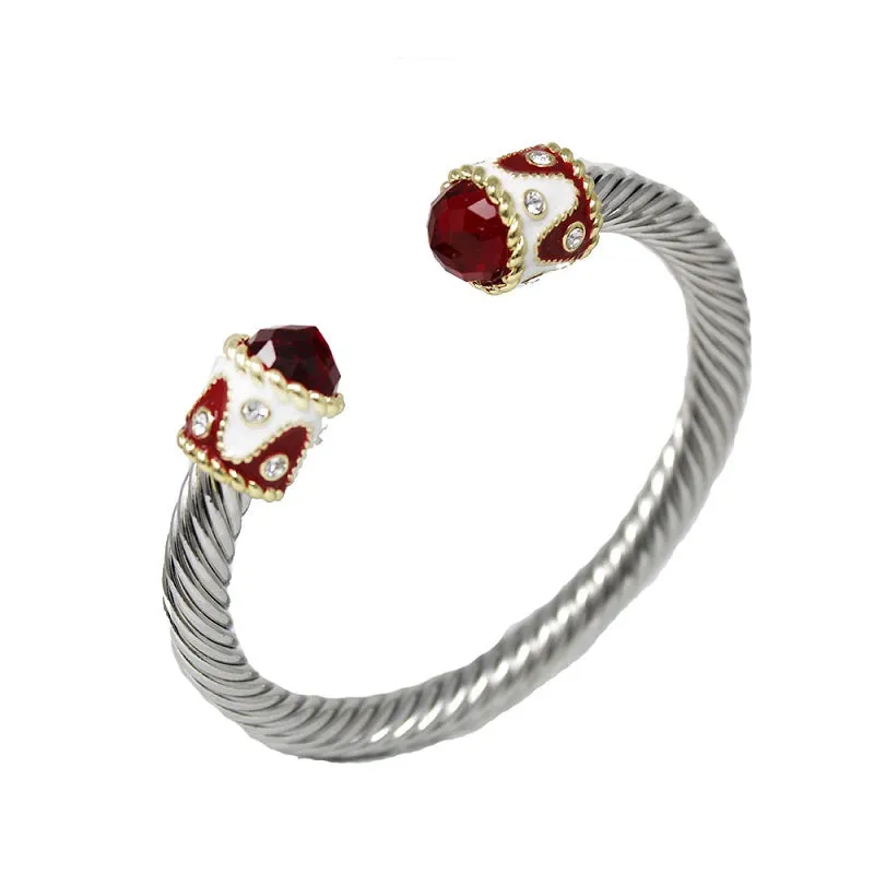 SILVER CUFF BANGLE RED STONES ( 1381 RD ) made by Oh My Jewelry