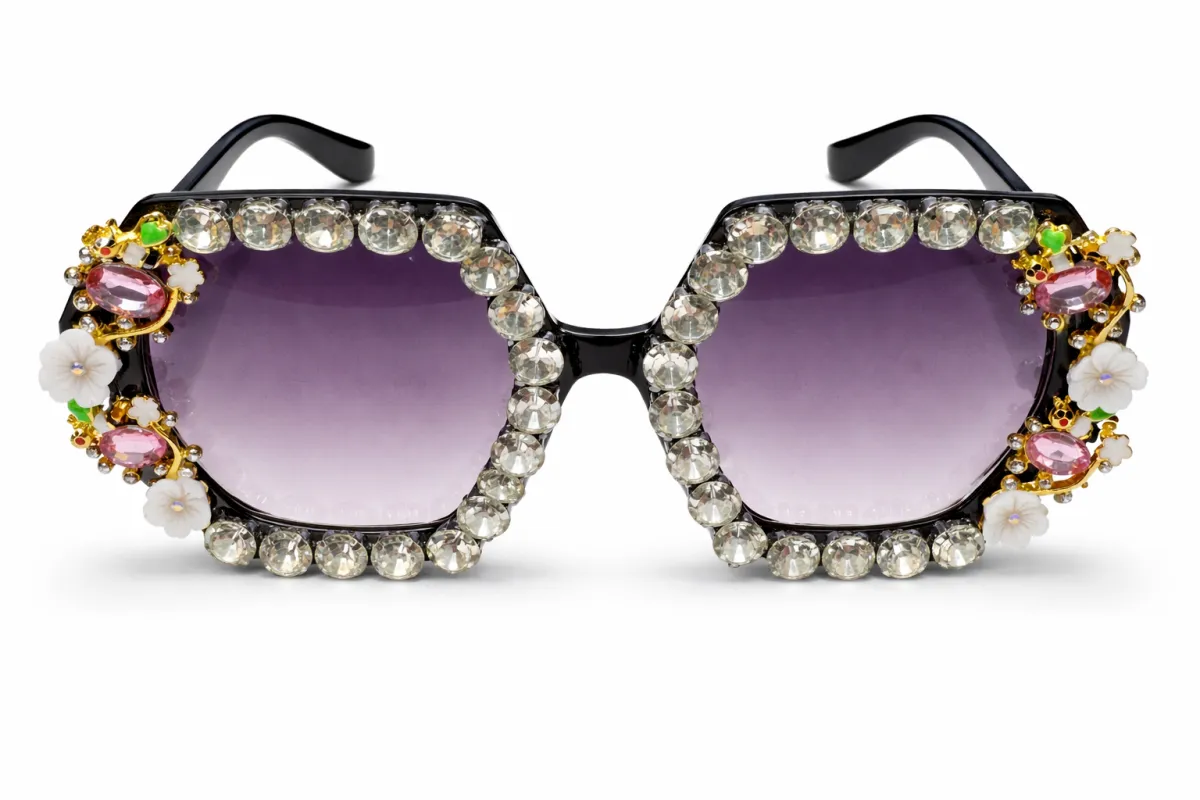 SUNGLASSES CLEAR STONES FLOWERS ( 06 2CRY ) made by Oh My Jewelry