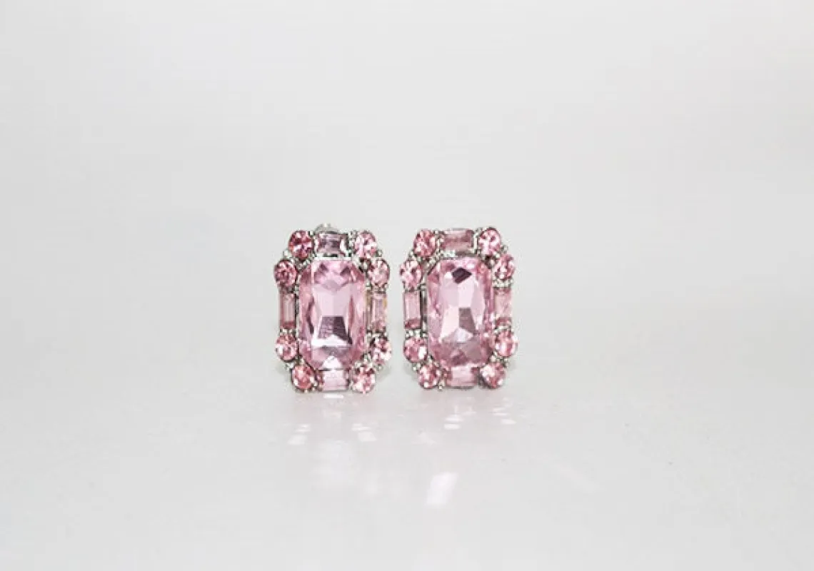 PINK CRYSTAL CLIP ON EARRINGS ( 1945 SLTRO ) made by Oh My Jewelry