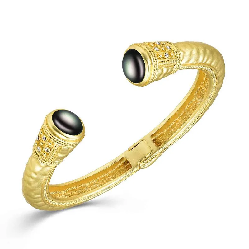 GOLD CUFF BANGLE BLACK STONES ( 1354 BK ) made by Oh My Jewelry