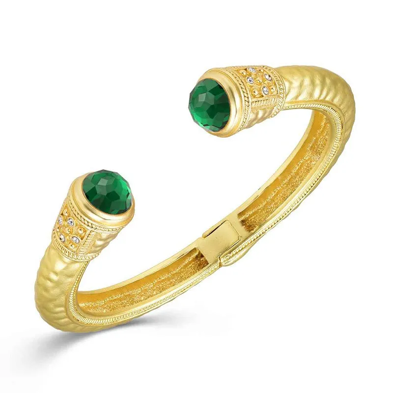 GOLD CUFF BANGLE EMERALD GREEN STONES ( 1354 EM ) made by Oh My Jewelry