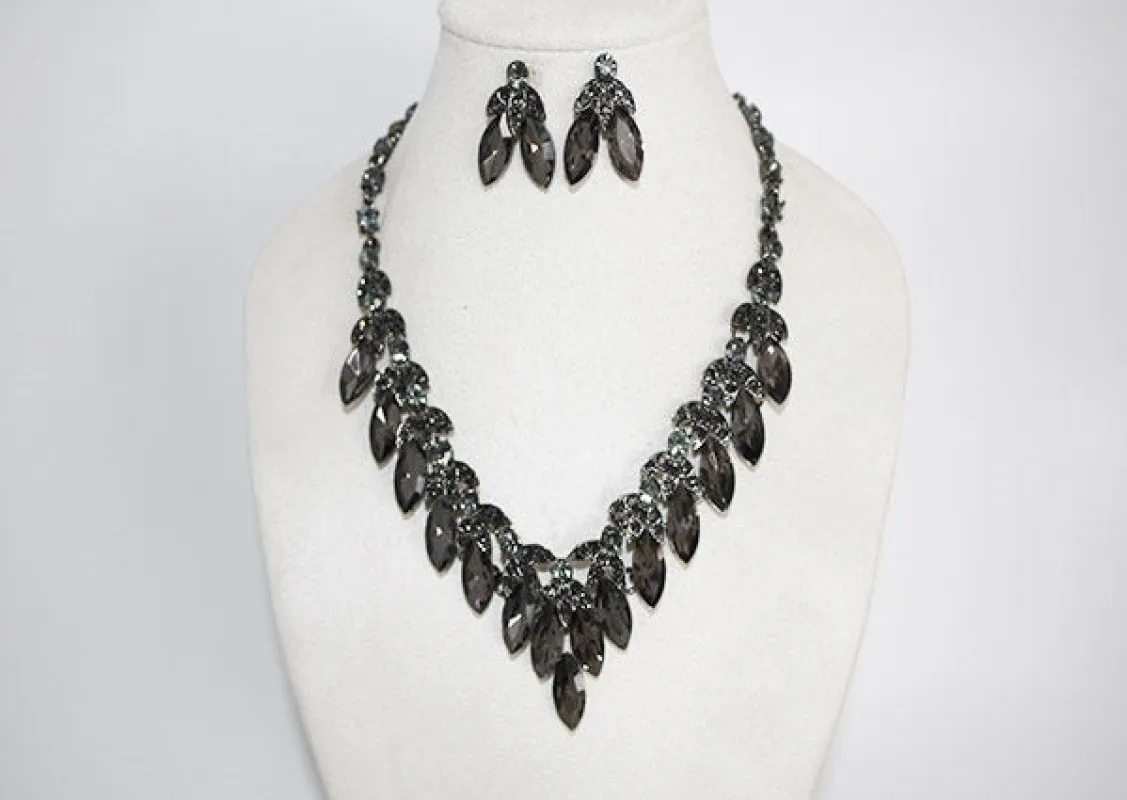 BLACK DIAMOND NECKLACE SET ( 1069 BKDIA ) made by Oh My Jewelry