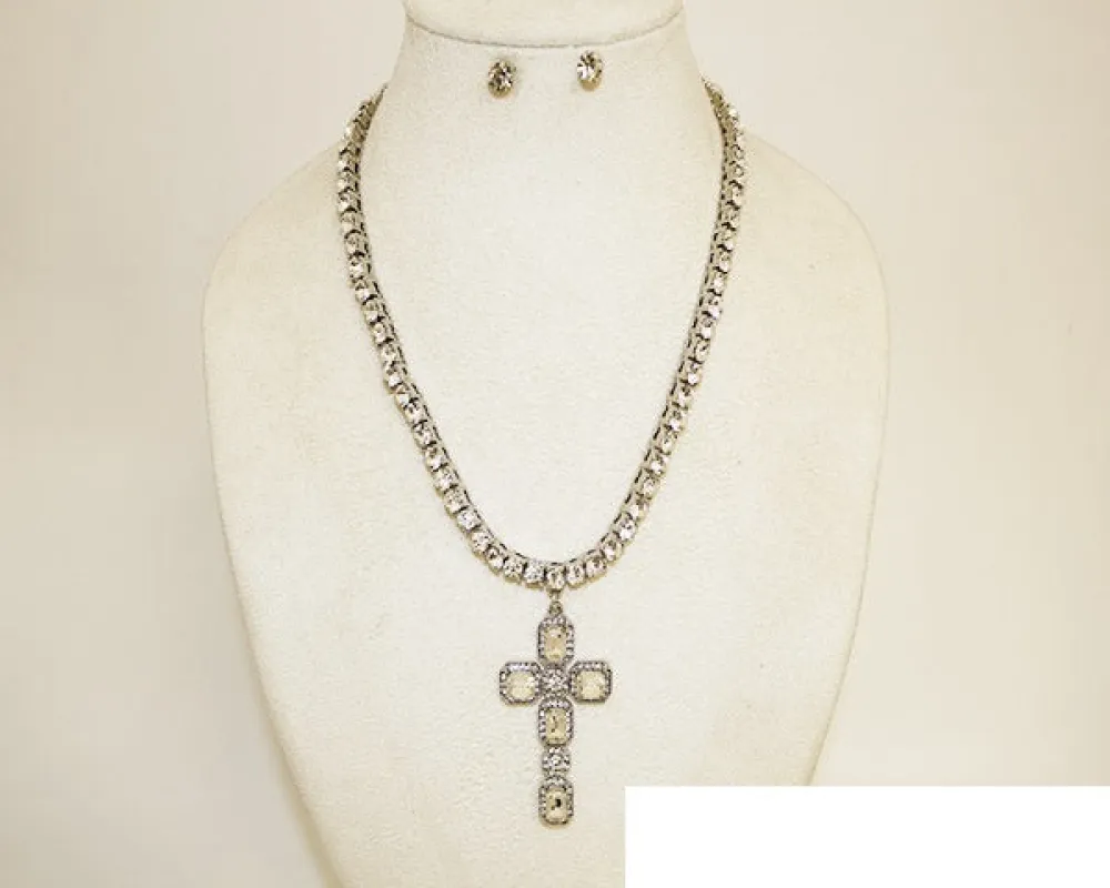CROSS RHINESTONE NECKLACE SET ( 1071 SCRY ) made by Oh My Jewelry