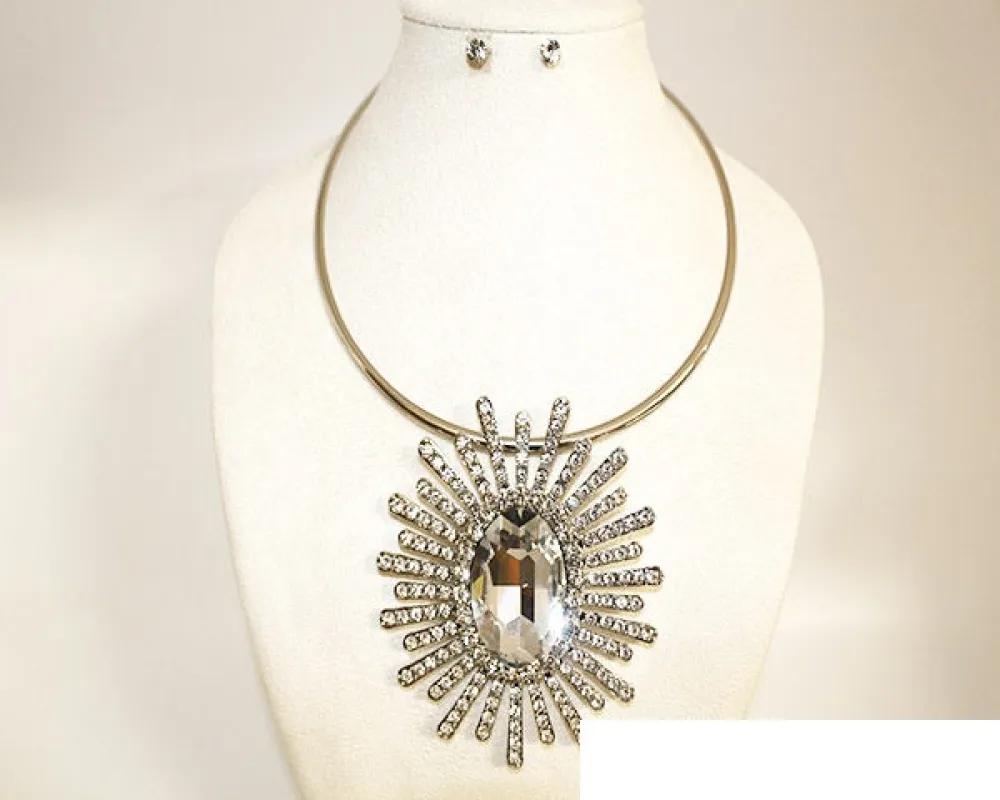 SILVER CLEAR CHOKER NECKLACE SET ( 1034 SCRY ) made by Oh My Jewelry