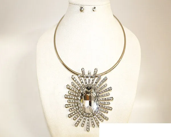 SILVER CLEAR CHOKER NECKLACE SET ( 1034 SCRY ) sold by Oh My Jewelry