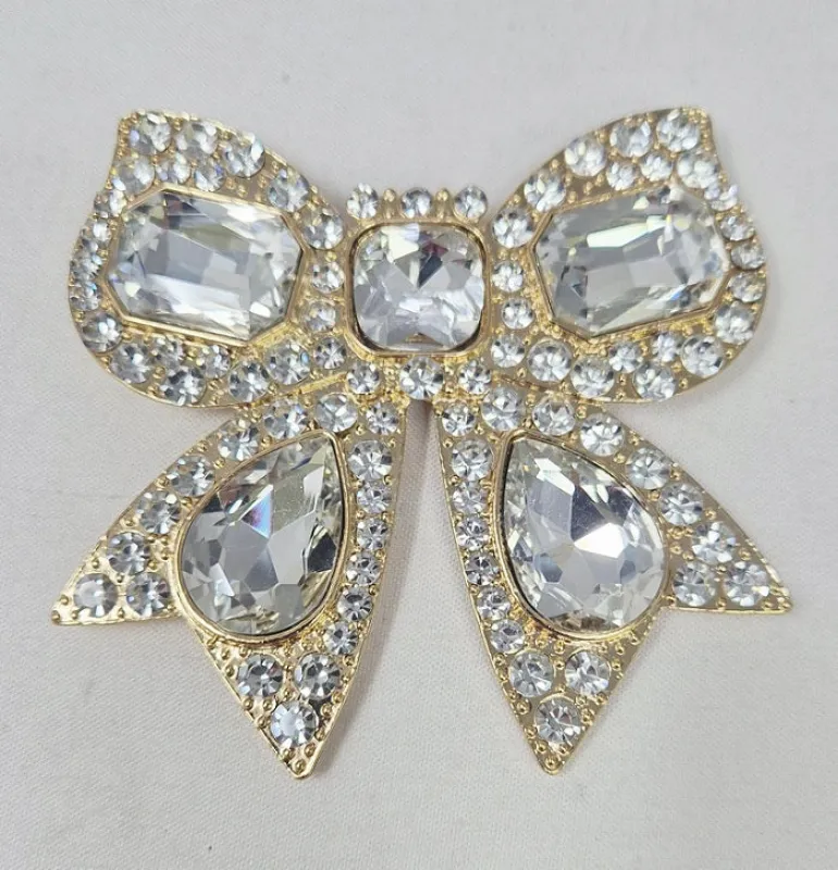 GOLD CLEAR BOW BROOCH ( 10030 GCL ) made by Oh My Jewelry