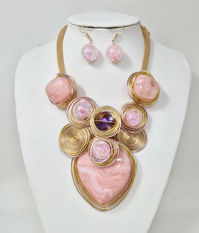 PINK NECKLACE SET ( 11332 GPK ) made by Oh My Jewelry