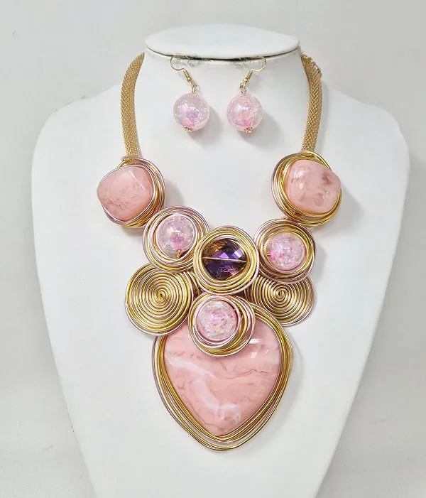 PINK NECKLACE SET ( 11332 GPK ) sold by Oh My Jewelry