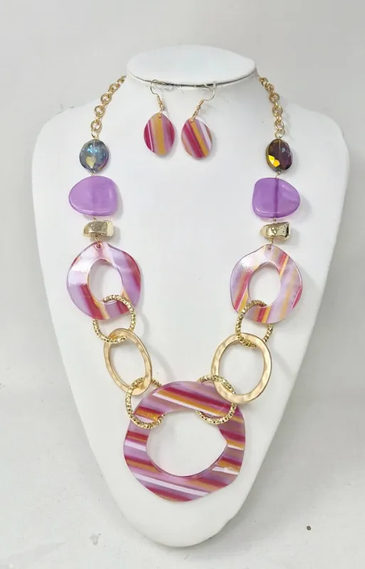 FUCHSIA NECKLACE SET ( 11296 GFU ) made by Oh My Jewelry