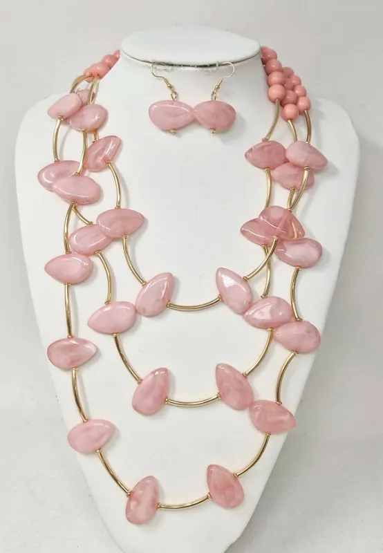 PINK NECKLACE SET ( 11288 GPK ) made by Oh My Jewelry
