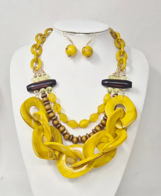 YELLOW NECKLACE SET ( 11285 GYE ) made by Oh My Jewelry