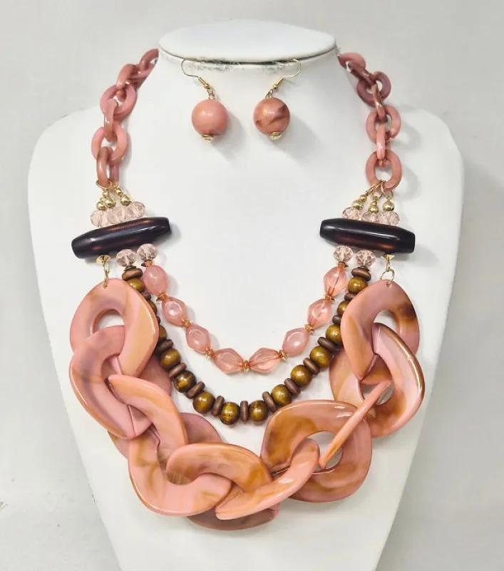 PINK NECKLACE SET ( 11285 GPK ) made by Oh My Jewelry