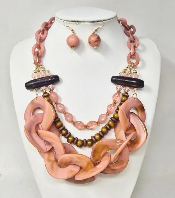 PINK NECKLACE SET ( 11285 GPK ) sold by Oh My Jewelry