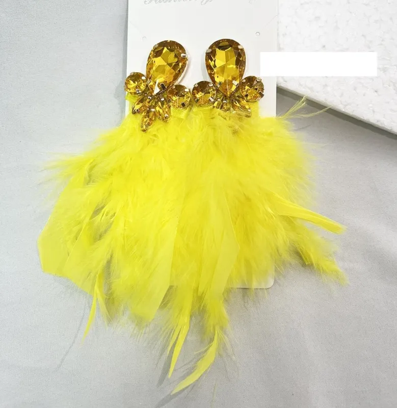 YELLOW STONE FEATHER EARRINGS ( 24 10YE ) made by Oh My Jewelry