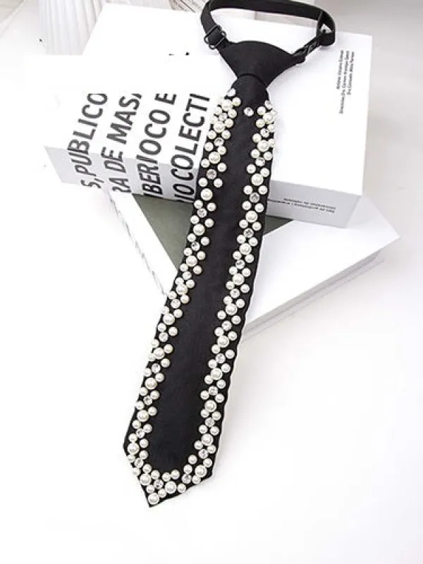 BLACK TIE NECKLACE PEARLS ( MTP1 ) made by Oh My Jewelry