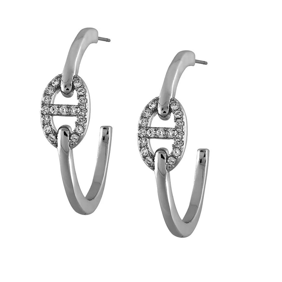 SILVER HOOP EARRINGS CLEAR CZ STONES ( 8219 R ) sold by Oh My Jewelry