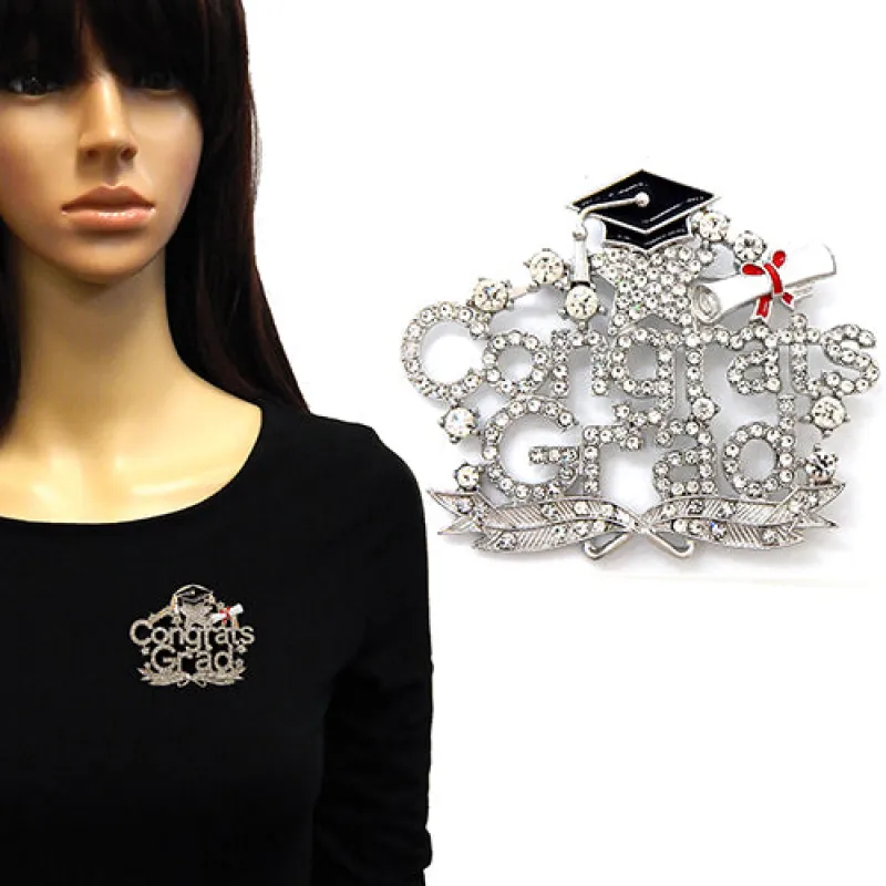 SILVER CONGRATS GRAD BROOCH ( 2239 RDCLR ) made by Oh My Jewelry