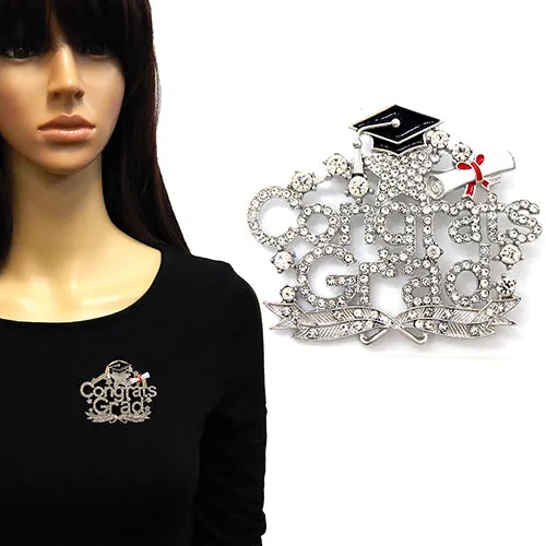SILVER CONGRATS GRAD BROOCH ( 2239 RDCLR ) sold by Oh My Jewelry