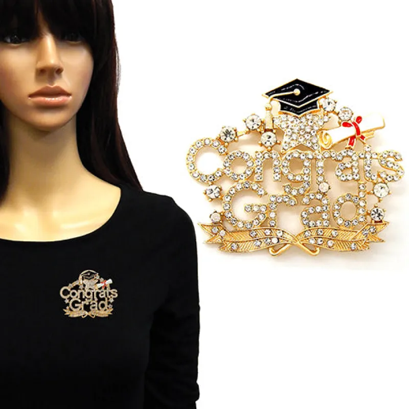 GOLD CONGRATS GRAD BROOCH ( 2239 GDCLR ) made by Oh My Jewelry