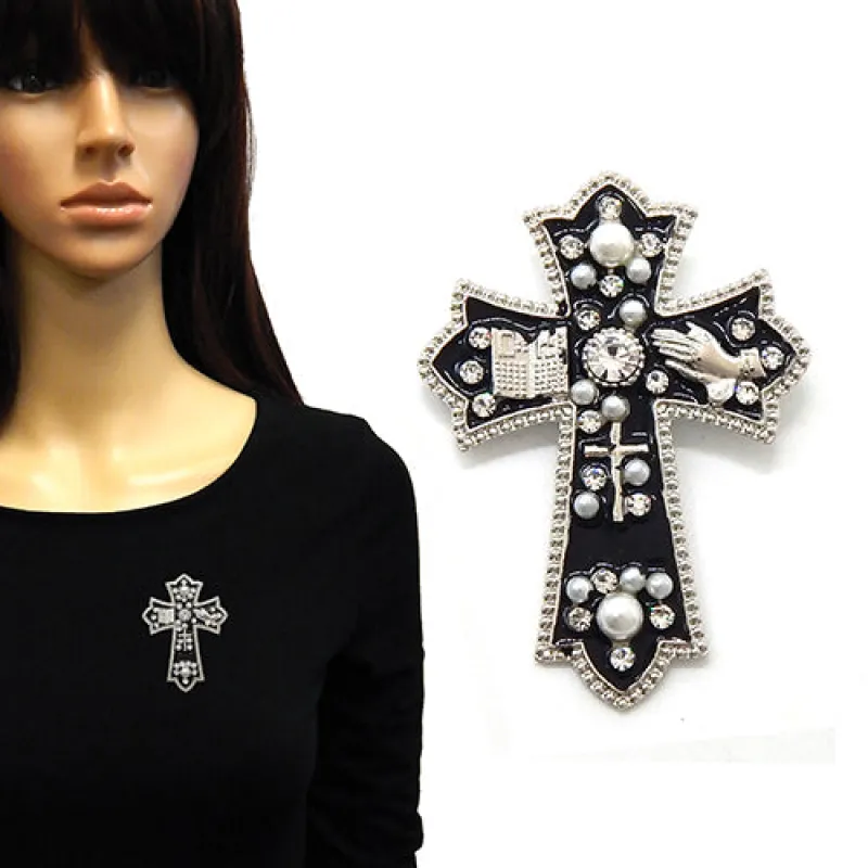 SILVER CROSS BROOCH ( 2237 RDBLK ) made by Oh My Jewelry