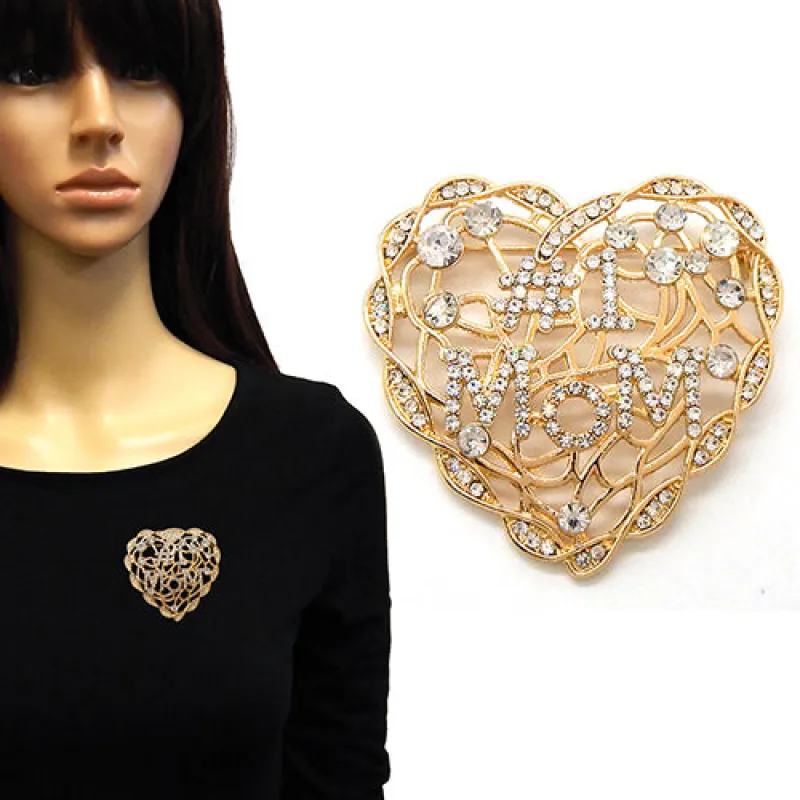 HEART BROOCH #1 MOM ( 2236 GDCLR ) made by Oh My Jewelry