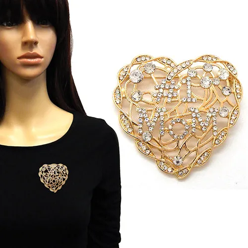 HEART BROOCH #1 MOM ( 2236 GDCLR ) sold by Oh My Jewelry