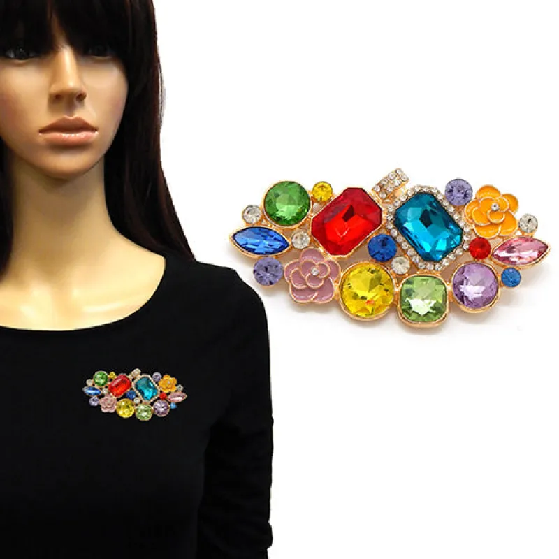 GOLD MULTICOLOR BROOCH ( 2218 GDLMT ) made by Oh My Jewelry