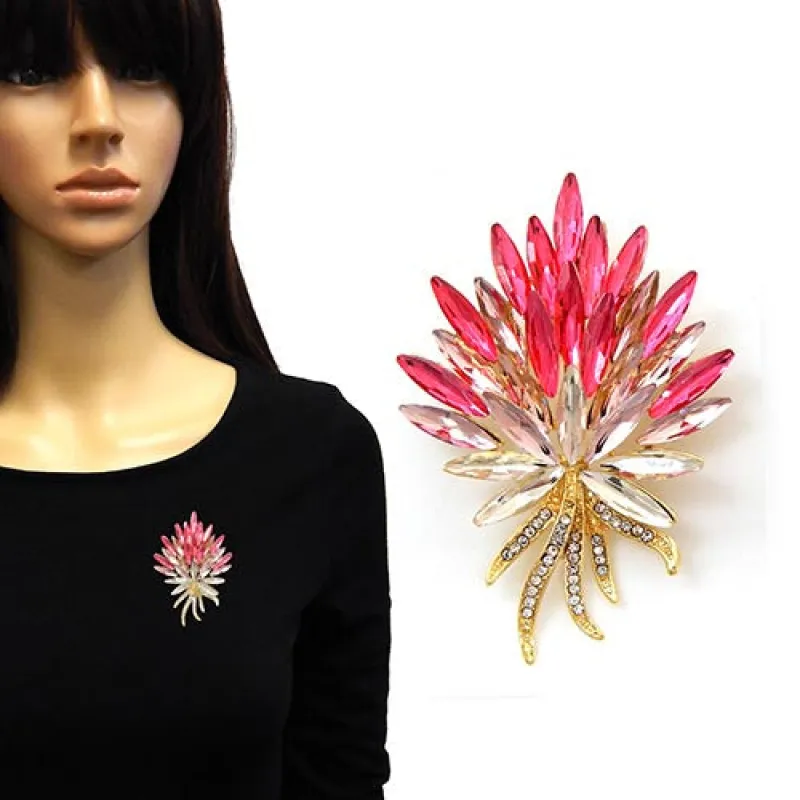 PINK GLASS FLOWER BROOCH ( 4004 GDPNK ) made by Oh My Jewelry