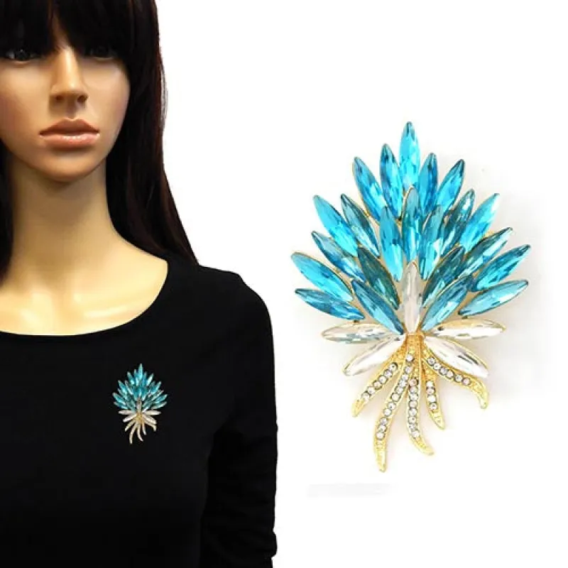 BLUE GLASS FLOWER BROOCH ( 4004 GDBLU ) made by Oh My Jewelry