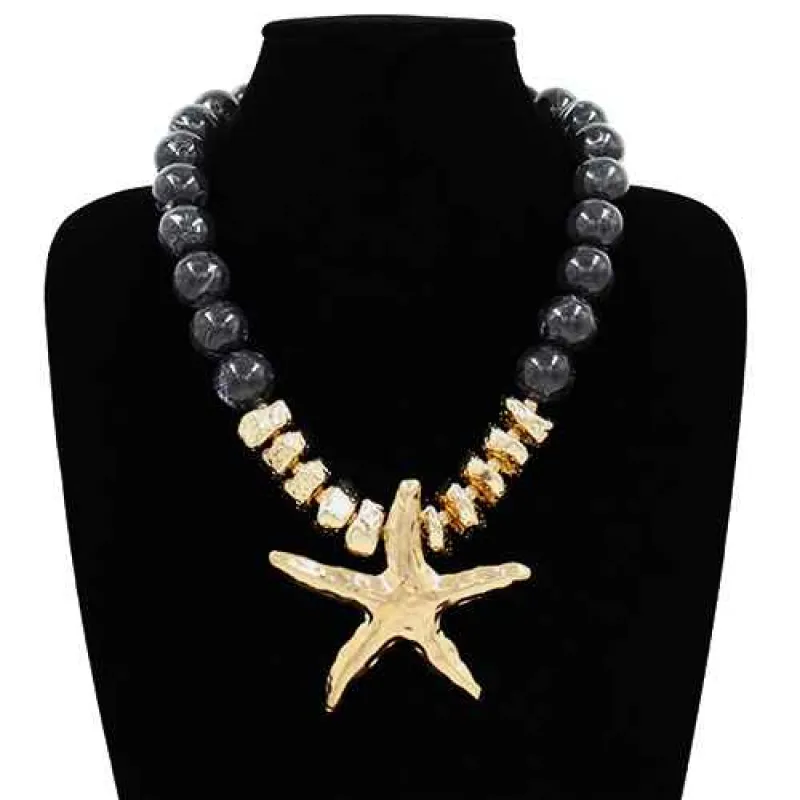 GOLD BLACK STAR FISH NECKLACE ( 2056 GDBK ) made by Oh My Jewelry