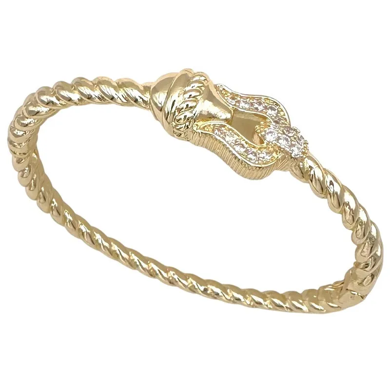 GOLD CUFF BANGLE BUCKET CZ STONES ( 1205 BG ) made by Oh My Jewelry